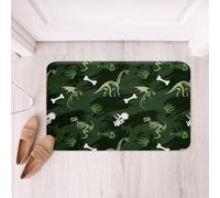 Homewish Dinosaur Bathroom Rug Non Slip Skeleton Bath Mat for Bathroom Fish Bones Ink Marks Claw Dinosaur Door Mat for Bedroom - Bone Paw Prints Green Entrance Rug 20"x32"