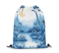 Homewish Dinosaur Cinch Bag 33 x 40 cm,Cute Stars Moon Pattern Drawstring Bags,Kawaii Dinosaur Family Draw String Back Bag for Camping Traveling Trip,Ancient Animal Drawstring Backpack