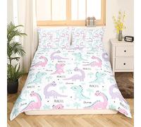 Homewish Dinosaur Comforter Cover Pink Purple Dinos Bedding Set For Kids Girls Cartoon Duvet Cover Set Series Lovely Cute Animals Quilt Cover Child Room Decor With 2 Pillow Cases Double Size
