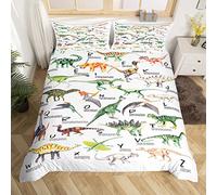 Homewish Dinosaur Duvet Cover Single For Kids Toddler Dinosaur Alphabet Bedding Set Wild Animal Themed Comforter Cover Cartoon Dino Bed Set For Boys Girls Cute Kawaii Bedding 2Pcs Soft