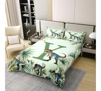 Homewish Dinosaur Personalized Single Bedding Set Forest Jungle Animal Print Coton Duvet Cover Cute Dino Alphabet Y Quilt Cover Green Leaves Bed Sets