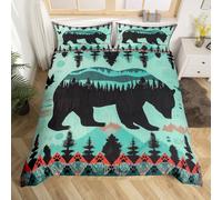Homewish Double Rustic Bear Duvet Cover for Lodge,Farmhouse Animal Bedding Set,Hunting Bear Bed Sets,Cabin Tree Eagle Quilt Cover with 2 Pillowcases Microfiber Soft,no Comforter