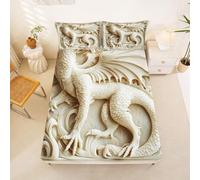 Homewish Dragon Bedding Set Single Relief Fitted Sheet Magical Creatures Dragon Theme Bed Sheets for Kids Teens Girls,Relief Style Print Spray Bed Cover 2 Pcs