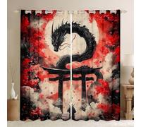 Homewish Dragon Window Curtains 46 x 72 Inch 2 Panel Sets - Japanese Style Samurai Blackout Curtains Anime Cherry Blossoms Window Treatments Drapes Dragon Moon Japan for Bedroom