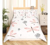 Homewish Dragonfly Duvet Cover Girls Women Dandelion Bedding Set King Pink Watercolor Dragonflies Comforter Cover Chic Abstract Flower Floral Bedding Botanical And Animal Theme Quilt Cover 3 Piece
