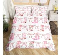 Homewish Dreamy Bow Bedding Set Cute Pink Bows Comforter Cover King,Cowboy Cowgirl Boots Duvet Cover for Kids Boys Girls Adultswestern Cow Print Bow Tie Bed Set