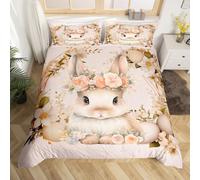 Homewish Easter Bunny Comforter Cover For Kids, Happy Easter Eggs Duvet Cover Cute Rabbit, Flower Bedding Set For Girls Boys Women Bedroom, Cartoon Animal Pet Floral Bedspread Cover, Single