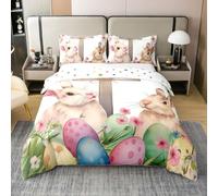 Homewish Easter Cute Rabbit Bedding Double Bed Set Bunny Colorful Eggs Coton Duvet Cover Happy Easter Spring Flowers Quilt Cover For Kids Boys Girls,Kawaii Animals Cross Bed Sets