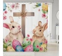 Homewish Easter Cute Rabbit Shower Curtain 72"W x 84"L - Bunny Colorful Eggs Waterproof Bathroom Curtains Happy Easter Spring Flowers Curtain For Kids Girls,Kawaii Animals Cross Bathroom Accessories