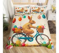 Homewish Easter Rabbit Bedding Set Happy Easter Themed Duvet Cover 2 Piece Easter Decorations Comforter Cover Cute Animal Rabbit Bedspread Cover Single Size Easter Eggs Decor Bedding