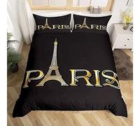 Homewish Eiffel Tower Comforter Cover City Building Of Paris Bedding Set Gold And Black Quilt Cover Lightweight Washed Bed Accessories For Teens1 Duvet Cover With 2 Pillow Cases Double Size