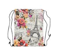 Homewish Eiffel Tower Drawstring Backpack Retro Paris City Theme Gym Cinch Sack Sports Draw String Knapsack Romantic Flowers Watercolor Modern Bag for Trip Camping Climbing 13"x16"