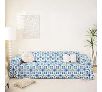 Homewish European Couch Cover 180x340 Boho Floral Sofa Cover Retro Ceramic Classic Tilework Style Couch Protector Azure Blue Sofa Slipcover