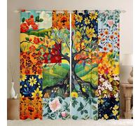 Homewish Exotic Flowers Tree Of Life Blackout Curtains 46 x 54 Inch for Bedroom - Patchwork Style Eyelet Curtains for Living Room - Bohemian Folk Art Style Window Drapes 2 Panels Stylish Decor