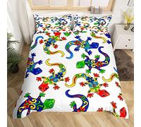 Homewish Exotic Lizard Bedding Set Colorful Chameleon Comforter Cover For Kids Child,Wildlife Reptile Creature Duvet Cover Rainbow Flowers Single Bed Set Wild Animal Pet Kawaii Room Decor