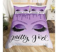 Homewish Eyelash Unicorn Comforter Cover Single Makeup Eyelash Aesthetic Bedding Sets for Teen Girls Women Purple Ombre Glitter Stars Duvet Cover Stylish Fashion Bedspread Cover Zipper