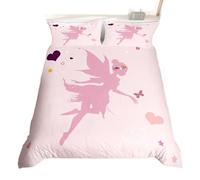 Homewish Fairy Girl Single Duvet Cover Set Butterfly Fairy Toddler Bedding Set for Kids Girls, Aesthetic Flowers Hearts Pattern Quilt Cover Cute Pink Bed Sets, Sweet Princess Bedroom Decor