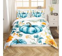 Homewish Fall Pumpkin Bedding Set Autumn Harvest Duvet Cover For Adults Men Women Cot Rustic Farmhouse Quilt Cover Blue Watercolor Bed Set Room Decor