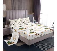 Homewish Farm Animal Bed Sheets For Kids Boys Girls Chickens Sheep Cow Sheet Set Single Size Rustic Farmhouse Windmill Bedding Sets Tractor Barn Fitted Top Sheet 3 Piece
