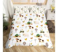 Homewish Farm Animal Duvet Cover For Kids Boys Girls Chickens Sheep Cow Bedding Set King Size Rustic Farmhouse Windmill Quilt Cover Cartoon Tractor Barn Bed Set