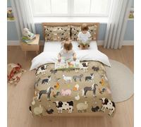 Homewish Farm Animals King Size Duvet Cover Sets Brown Kids Bedding Microfibre - Cartoon Farmyard Animal Themed Quilt Cover for Teenagers Children - Cute Cow Horse Pig Goose Print Bed Set