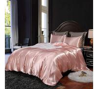 Homewish Fashion Pink Duvet Cover Set Double Size Silk Like Satin Bedding Sets Summer Reversible Quilt/Comforter Cover Polyester Honeymoon Sexy Luxury Soft Microfiber Bedding Decor