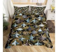 Homewish Fighter Aircraft King Duvet Cover for Kids Boys Men, Camouflage Military Theme Bedding Set Camo Jet Fighter Print Duvet Cover Set, Army Fighter Jet Airplane Bed Sets
