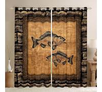 Homewish Fish Window Curtains 66 x 90 Inch 2 Panel Sets - Vintage Lodge Cabin Blackout Curtains Rustic Window Treatments Drapes Retro Farmhouse for Bedroom
