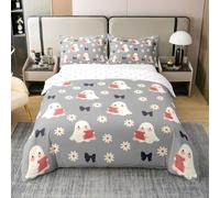Homewish Floral Cotton Duvet Cover Single Ghost Bedding Set For Bow Bowknot Halloween Flowers Kawaii Cartoon Grey Kids Comforter Cover Daisy Cute Soft Breathable Bedclothes