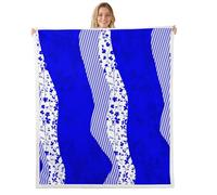 Homewish Floral Fleece Blanket Queen 229x229cm Geometric Warm Plush Sherpa Blanket Patchwork Violet Retro Flower Fuzzy Plush Throw Abstract Petals Blue for Bed Sofa Couch