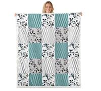 Homewish Floral Plaid Patchwork Fleece Blanket 229x229cm for Couch