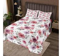 Homewish Flower Pattern Coverlet Set Single Cottage Flower Rose Bedspread Watercolor Botanical Quilt Set for Kids Teens Girls,Stylish Blossom Bedding Quilted
