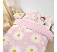 Homewish Flower Quilt Cover Pink Daisy Floral Girls Single Bedding Set Cute Cartoon Flowers Duvet Cover For Kids Teen Women Bedroom All Season,Kawaii Bed Set With 1 Pillowcase