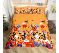 Homewish Flowers Duvet Cover Super King Farmhouse Bedding Set for Adults Teens Rustic Yellow Retro Wild Floral Comforter Cover Colorful Vintage Country Bedclothes Room Decor