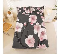 Homewish Flowers Leaves Bed Sheets Double Boho Floral Fitted Sheet for Kids Teens Groovy Floral Bedding Set,Spring Summer Natural Bed Cover 3 Pcs