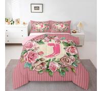 Homewish Flowers Single Bedding Set - Bow Duvet Set Floral Romantic Garden Rose Pink Bowknot Personalized Quilt Set - Letter J Warm Soft Bedclothes Coverless Duvet