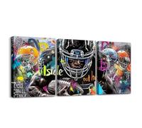 Homewish Football Canvas Wall Art for Bedroom - Sports Game Room Decor for Teen Boys - Graffiti Framed Wall Art Ready To Hang Size 12"X 16"X 3 Panel