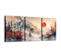 Homewish Framed Canvas Prints Mount Fuji Wall Art Japanese Mountain In Sunrise Poster Prints Modern Nature Landscape Pictures Oil Painting Canvas Wall Art Nature Scenery Wall Decor 12"X16"X3Pcs