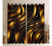 Homewish Funky Geometric Window Curtains 52 x 63 Inch 2 Panel Sets - Gold Black Marble Texture Blackout Curtains Geometric Art Window Treatments Drapes Minimalist Stripe for Bedroom