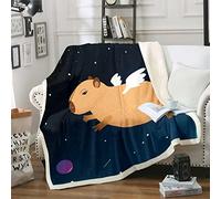 Homewish Funny Capybara Throw Blanket for Kids Boys,Kawaii Flying Capybara Fleece Blanket 50"x60",Cartoon Rodent Animal Blanket Cute Room Decor for Teens Girls,Outer Space Themed Sherpa Blanket