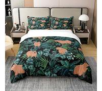Homewish Funny Capybaras 100% Cotton Duvet Cover Single,Cartoon Capybara Stuffed Animals Comforter Cover,Tropical Palm Tree Leaves Bedding Set,Hawaiian Green Summer Quilt Cover Soft Breathable 2Pcs