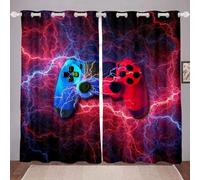 Homewish Gamer Boys Curtains for Bedroom 46" Wx72 L 30%-50% Blackout, Retro Video Games Drapes, Red Blue Gamepad Gaming, Kids Trippy Window Grommet