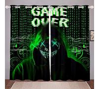 Homewish Gamer Window Curtains, Alien Video Games, Gamer Gaming Gamepad Design Curtains for Teenagers, Adults, Women, Decorative Panels for Living Room, Bedroom, Kitchen, Green, 140 x 165 cm
