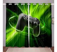 Homewish Games Boys 30-50% Blackout Curtains for Bedroom, Green Black Gaming Console Drapes 66"Wx90"L, Video Gamepad Window Curtain for Kids Modern Gamer Controller