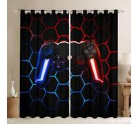 Homewish Gaming Boys Curtains for Bedroom 46"Wx54"L - Gamer Kids 30%-50% Blackout Drapes for Living Room, Gradient Red Blue Game Controller, Geometric Honeycomb Window Treatment