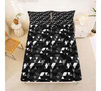 Homewish geometric abstract Bed Sheets Single modern Stereoscopic triangle Fitted Sheet black and silver geometric Bedding Set,Light Honeycomb Bed Cover 2 Pcs