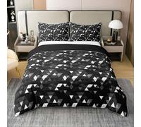 Homewish geometric abstract Bedding Sets King Size modern Stereoscopic triangle Coton Duvet Cover black and silver geometric Quilt Cover Light Honeycomb Bed Set