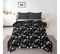 Homewish geometric abstract Double Bedding Sets - modern Stereoscopic triangle Duvet Set black and silver geometric Quilt Set - Light Honeycomb Coverless Duvet