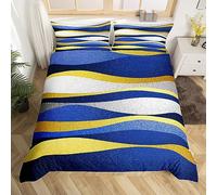 Homewish Geometric Bedding Set Navy Blue Gold Stripes Abstract Duvet Cover Single for Boys Girls Kids,Geometrical Stripe Bed Set Modern Design Artwork Room Decor Striped Lines Quilt Cover