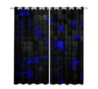 Homewish Geometric Blackout Curtains 66x72 Black Navy Royal Blue Window Curtains 2 Panel Sets for Boys Men Bedroom,Neon Abstract Stereoscopic Check Grid Window Treatments Drapes Square Plaid Decor